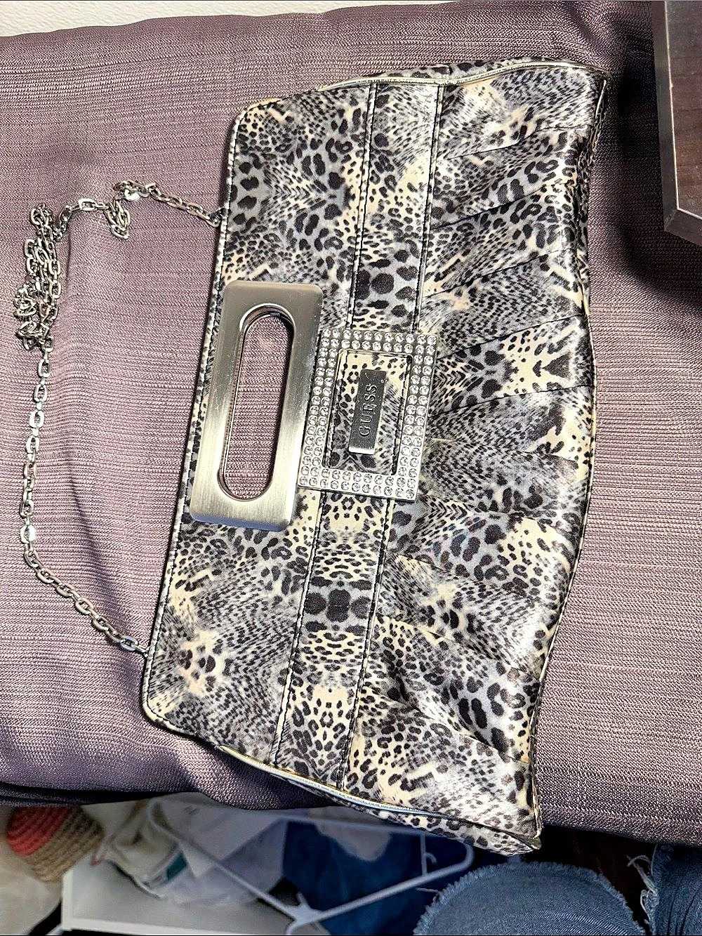 GUESS Animal Print Chain Clutch in Brown & Pink Like New
